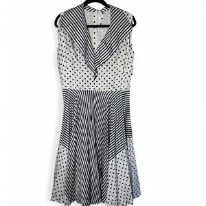 Vintage 80’s striped polkadot V neck sleeveless midi dress size M